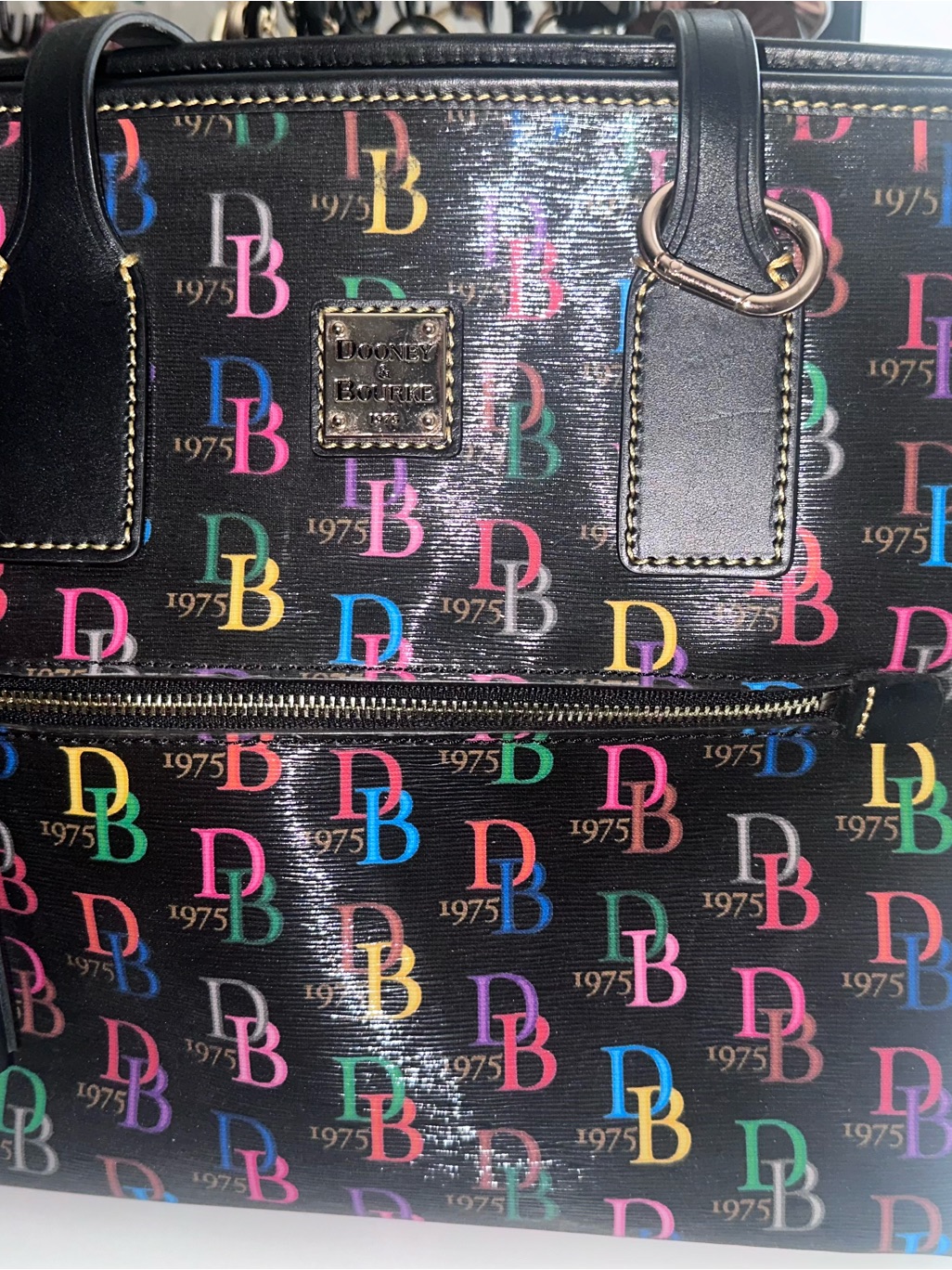 Dooney  Bourke Black Multicolor Logo Tote